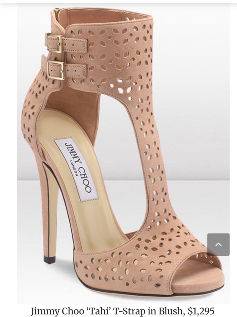 Jimmy Choo Blush Laser-Cut T-Strap Suede Heel